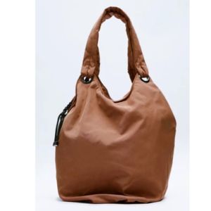 Zara New Brown Boho Tote Nylon Shoulder Bag, nwt